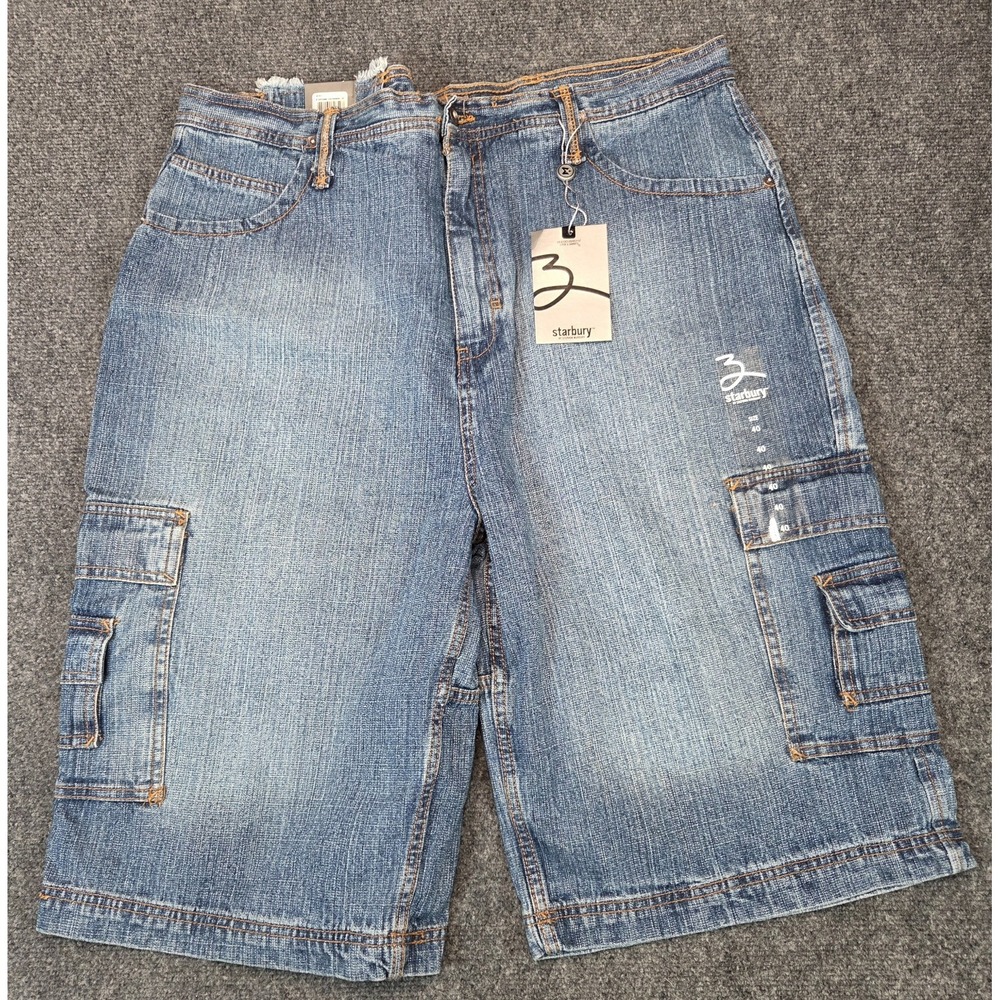 Starbury Cargo Shorts Mens 40 Blue Denim Y2K Skater Streetwear NWT New Tags
